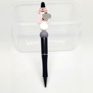 B2G1F Mixer Style Beaded Pen, Pink and Grey, NEW